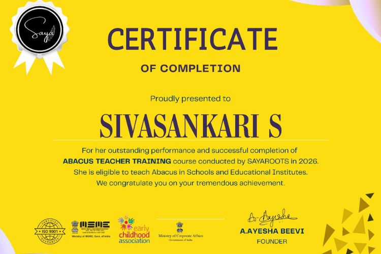 Abacus Teacher Training Certificate